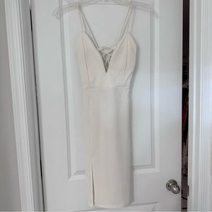 New w tag: vneck cream midi dress with lace up back